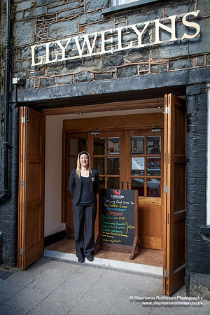 Llywelyns Cafe Bar Bistro entrance and Manageress